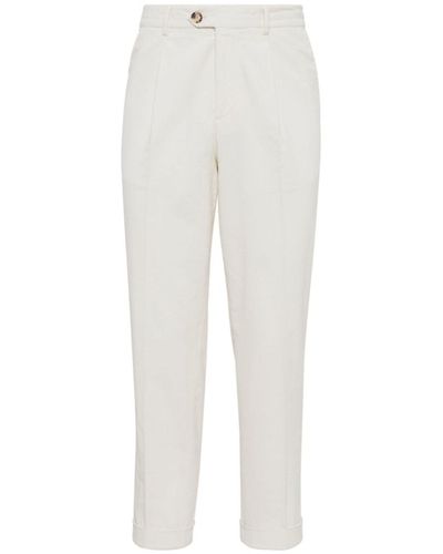 Brunello Cucinelli Cotton Corduroy Tailored Pants - White