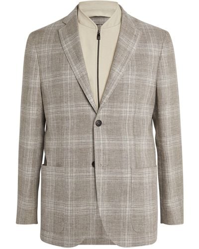 Corneliani Wool-linen Check Blazer - Gray