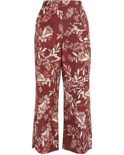 Max Mara Floral Print Cropped Pants - Red