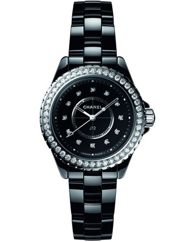 Chanel Ceramic And Diamond J12 Watch 33mm - Black