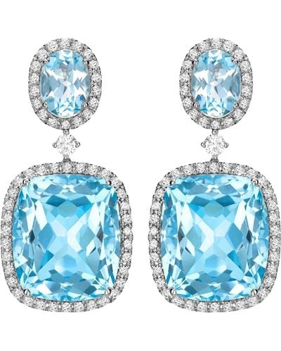 Kiki McDonough White Gold, Diamond And Blue Topaz Signatures Drop Earrings