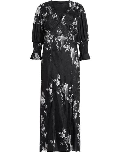 AllSaints Hannah Iona Floral-print Woven Midi Dress - Black