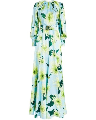 Andrew Gn Floral Belted Gown - Green
