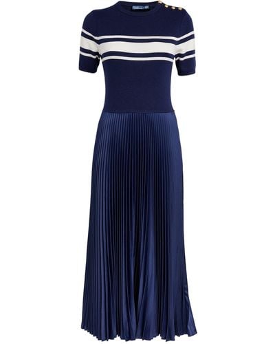 Polo Ralph Lauren Striped Pleated Midi Dress - Blue