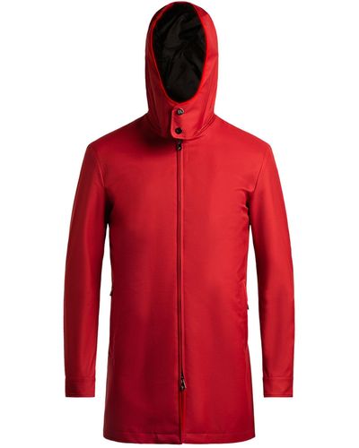 Isaia Hooded Raincoat - Red