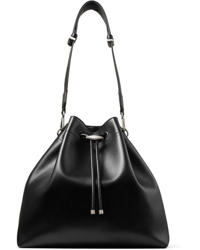 Jimmy Choo Large Leather Cinch Bucket Bag - Black