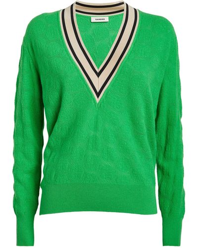 Sandro Wool-cashmere Stripe-trim Jumper - Green