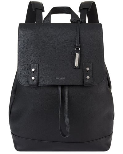 Saint Laurent Leather Drawstring Backpack - Black