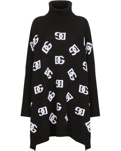 Dolce & Gabbana Wool Logo Poncho - Black