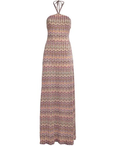 Missoni Chevron-knit Halterneck Maxi Dress - Purple