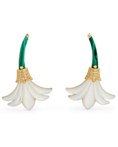 L'Atelier Nawbar Yellow Gold, Diamond, Mother-of-pearl And Malachite Psychedeliah Earrings - Natural