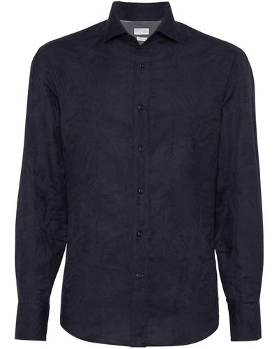 Brunello Cucinelli Cotton-linen Slim-fit Shirt - Blue
