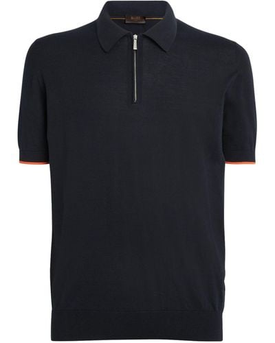 Moorer Cotton Quarter-zip Polo Shirt - Black