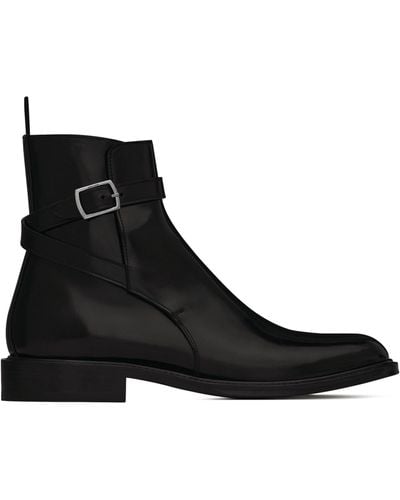 Saint Laurent Leather Jodhpur Ankle Boots - Black