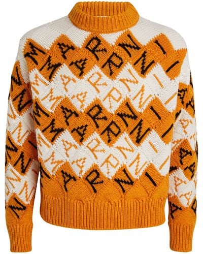 Marni Wool Intarsia-knit Crew-neck Sweater - Orange