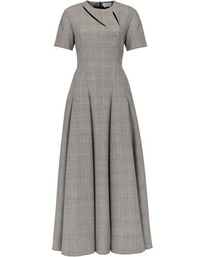 Alexander McQueen Wool Check Midi Dress - Gray