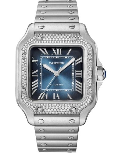 Cartier Steel And Diamond Santos De Watch 35.1mm - Gray
