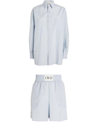 Olivia Von Halle Cotton-silk Kick Pajama Set - Blue