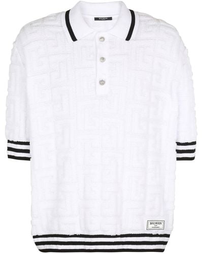 Balmain Jacquard Monogram Polo Shirt - White