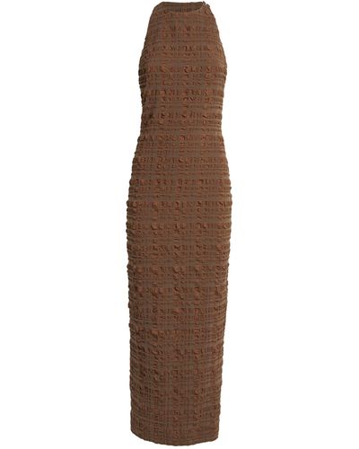Nanushka Seersucker Sterre Midi Dress - Brown