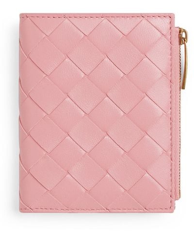 Bottega Veneta Leather Intrecciato Bifold Wallet - Pink