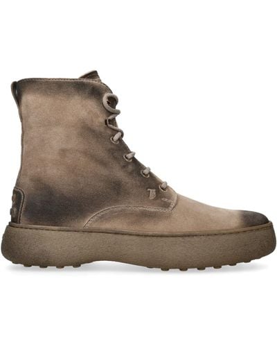 Tod's Suede Winter Gommino Boots - Natural
