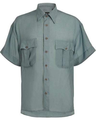 Giorgio Armani Lyocell Short-sleeve Cargo Shirt - Green