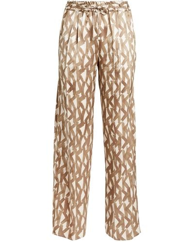 Kiton Silk Patterned Wide-leg Trousers - Natural