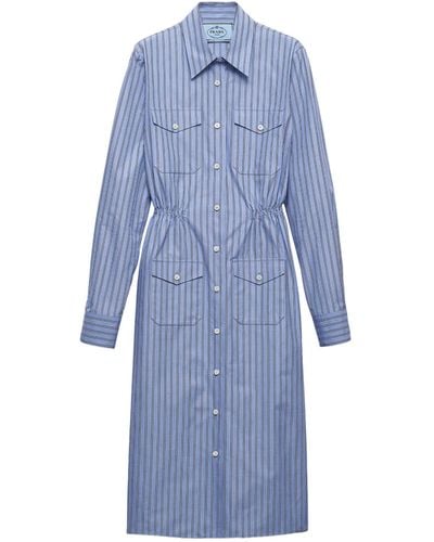 Prada Cotton Striped Midi Dress - Blue