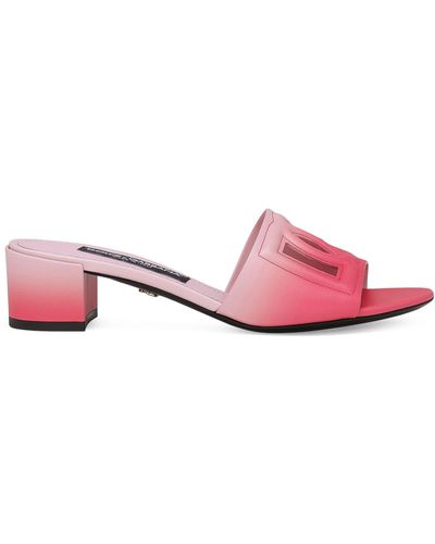 Dolce & Gabbana Leather Dg Heeled Mules - Pink