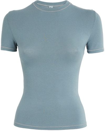 Skims Cotton-blend Contrast-trim T-shirt - Blue