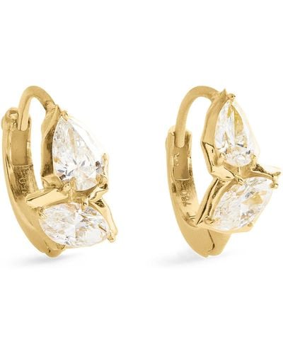 Jade Trau Yellow Gold And Diamond Poppy Huggie Earrings - Metallic