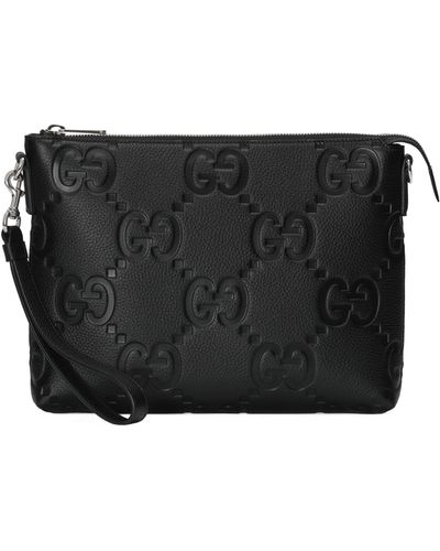 Gucci Leather Jumbo Gg Messenger Bag - Black