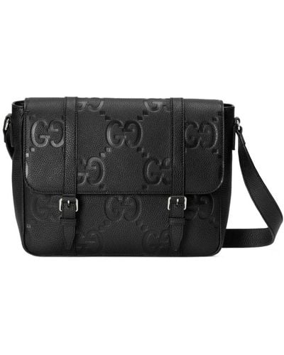 Gucci Medium Leather Jumbo Gg Messenger Bag - Black