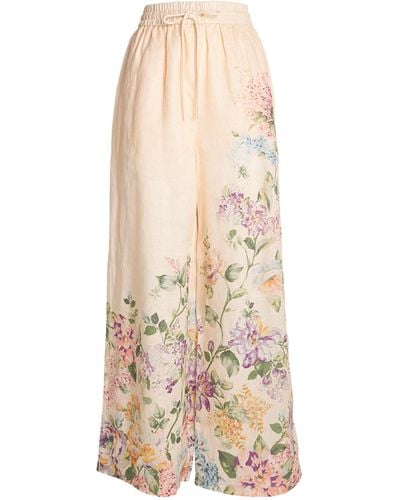 Zimmermann Linen Floral Halliday Relaxed Trousers - Natural