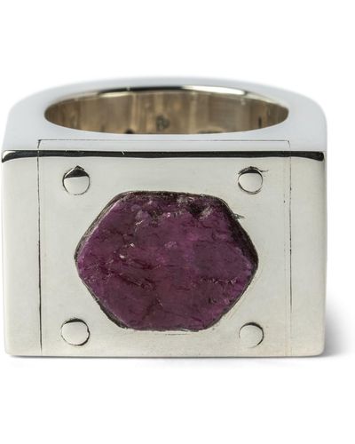 Parts Of 4 Sterling Silver And Ruby Plate Ring - Grey