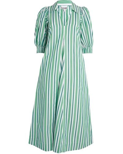 Ganni Organic Cotton Striped Maxi Dress - Green