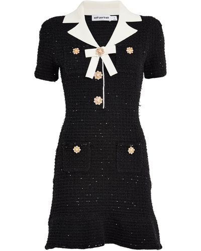 Self-Portrait Knitted Bow Mini Dress - Black