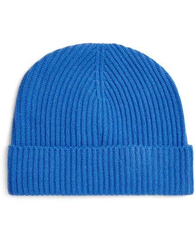Johnstons of Elgin Cashmere Ribbed Beanie - Blue