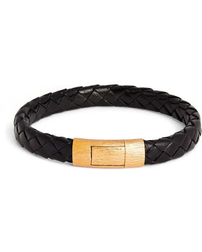 Tateossian Gold-plated Leather Braided Bracelet - Black