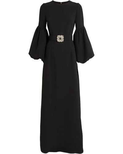 Andrew Gn Belted Balloon-sleeve Gown - Black