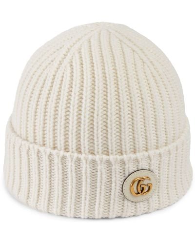 Gucci Wool-cashmere Double G Beanie Hat - Natural