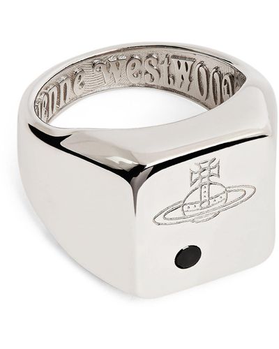 Vivienne Westwood Sterling Silver And Crystal Carlo Orb Signet Ring - White