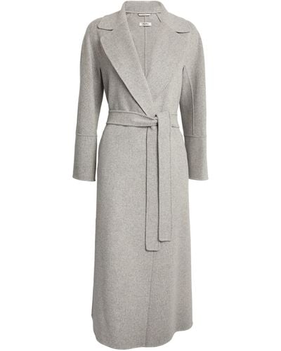 Max Mara Virgin Wool Belted Coat - Gray