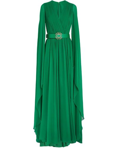 Elie Saab Silk Belted Gown - Green