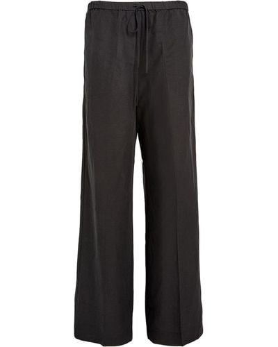 Totême Linen Drawstring Trousers - Black