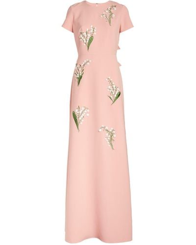 Carolina Herrera Floral-embroidered Bow Gown - Pink
