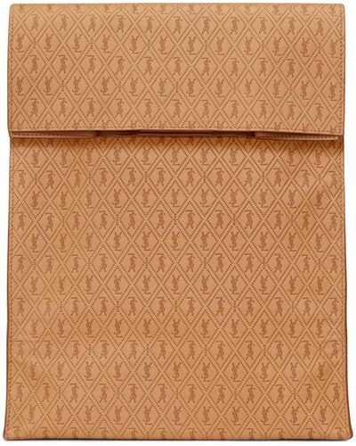 Saint Laurent Medium Leather Paper Bag Pouch - Brown