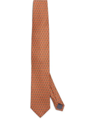 Eton Silk Geometric Pattern Tie - Brown