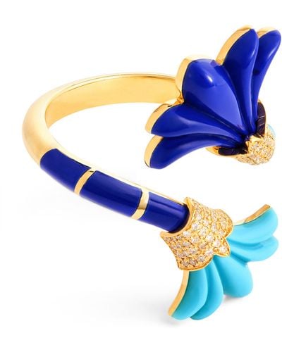 L'Atelier Nawbar Yellow Gold, Diamond, Lapis And Turquoise Psychedeliah Ring - Blue